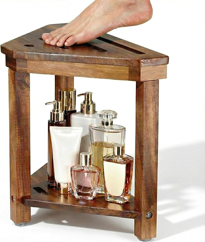 Amazon.com: Dozesheep Acacia Wood Shower Stool for Shaving Legs, Shower Foot Rest with Storage Shelf for Inside Small Shower Spaces, Waterproof Shower Foot Stool for Inside Shower, Corner Bath Shower Bench : Health & Household | Amazon (US)