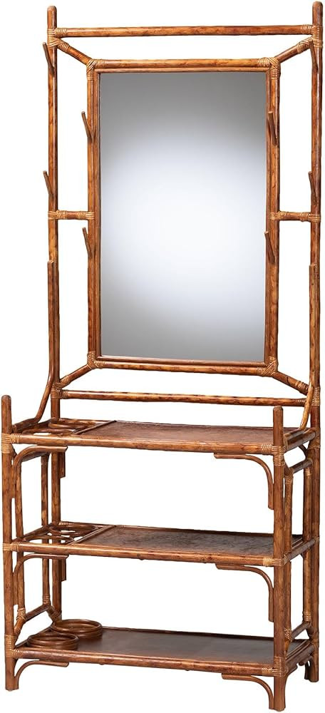 Bali & pari Feyre Marbled Tortoise Natural Rattan Hall Tree - Handcrafted Wicker Entryway Organiz... | Amazon (US)