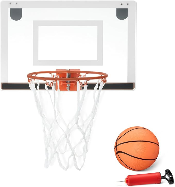 Amazon Basics Mini Indoor Basketball Hoop, Over The Door Backboard and Rim, 18" x 12" | Amazon (US)