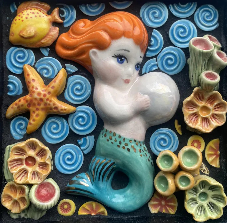 Mermaid in a Coral Reef Ceramic Mosaic Plaque, Wall Art, Decor - Etsy | Etsy (Global)