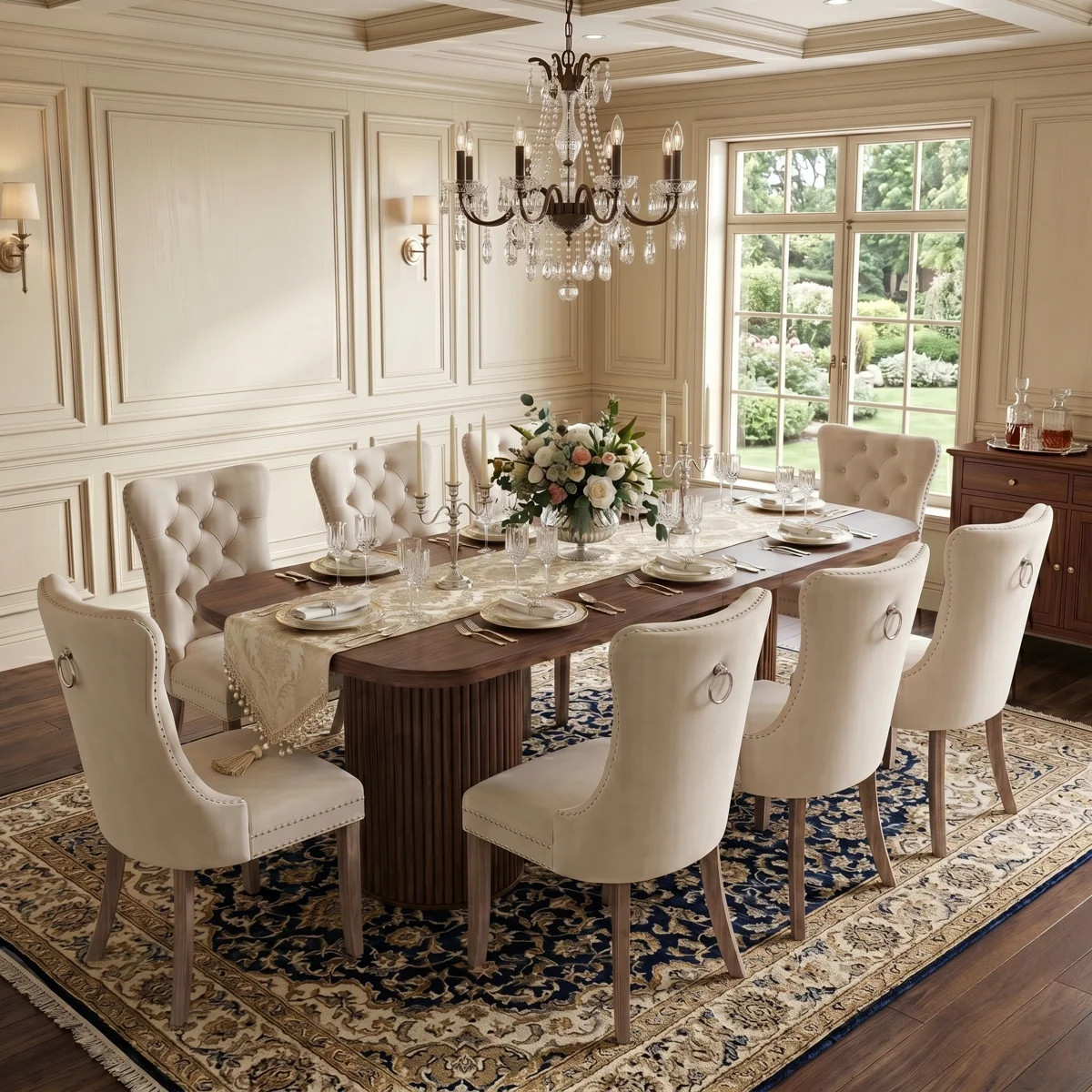 79" Rectangular Dining Table Set With Storage Pedestal Table And Tufted Upholstered Chairs | Wayfair North America
