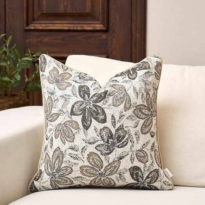 Yangest Flower Pillow Cover 18 x18 Inches, Nature Chenille Square Throw Pillow Cover Soft Luxury ... | Amazon (US)