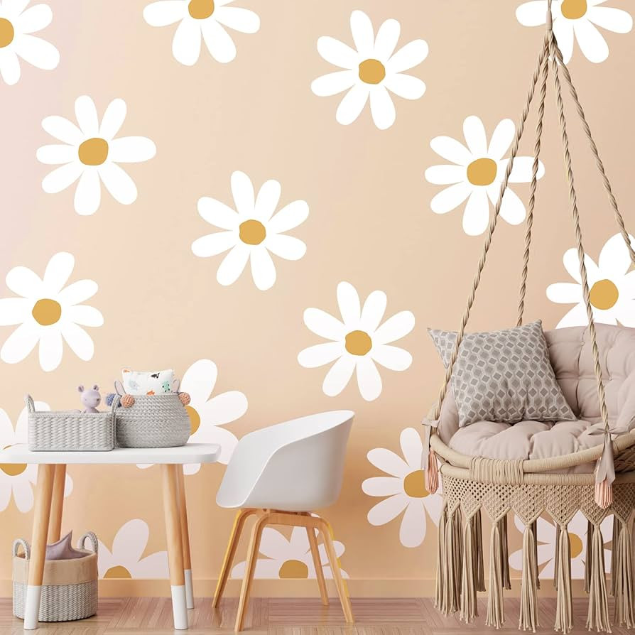 12 Sheets Daisy Wall Decals White Flower Wall Stickers Big Daisy Wall Stickers Peel and Stick Flo... | Amazon (US)
