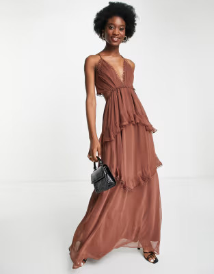 ASOS DESIGN cami maxi dress with open back and circle trim in chocolate | ASOS | ASOS (Global)