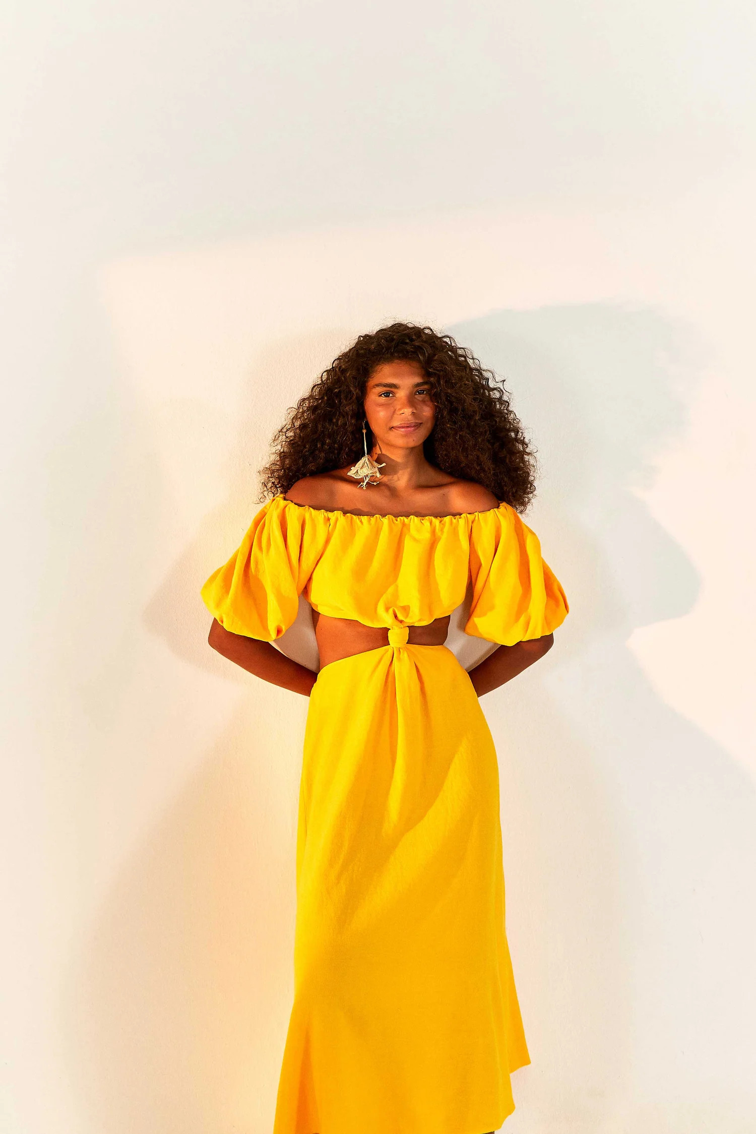 Yellow Knot Midi Dress | Off-shoulder | FarmRio (US)