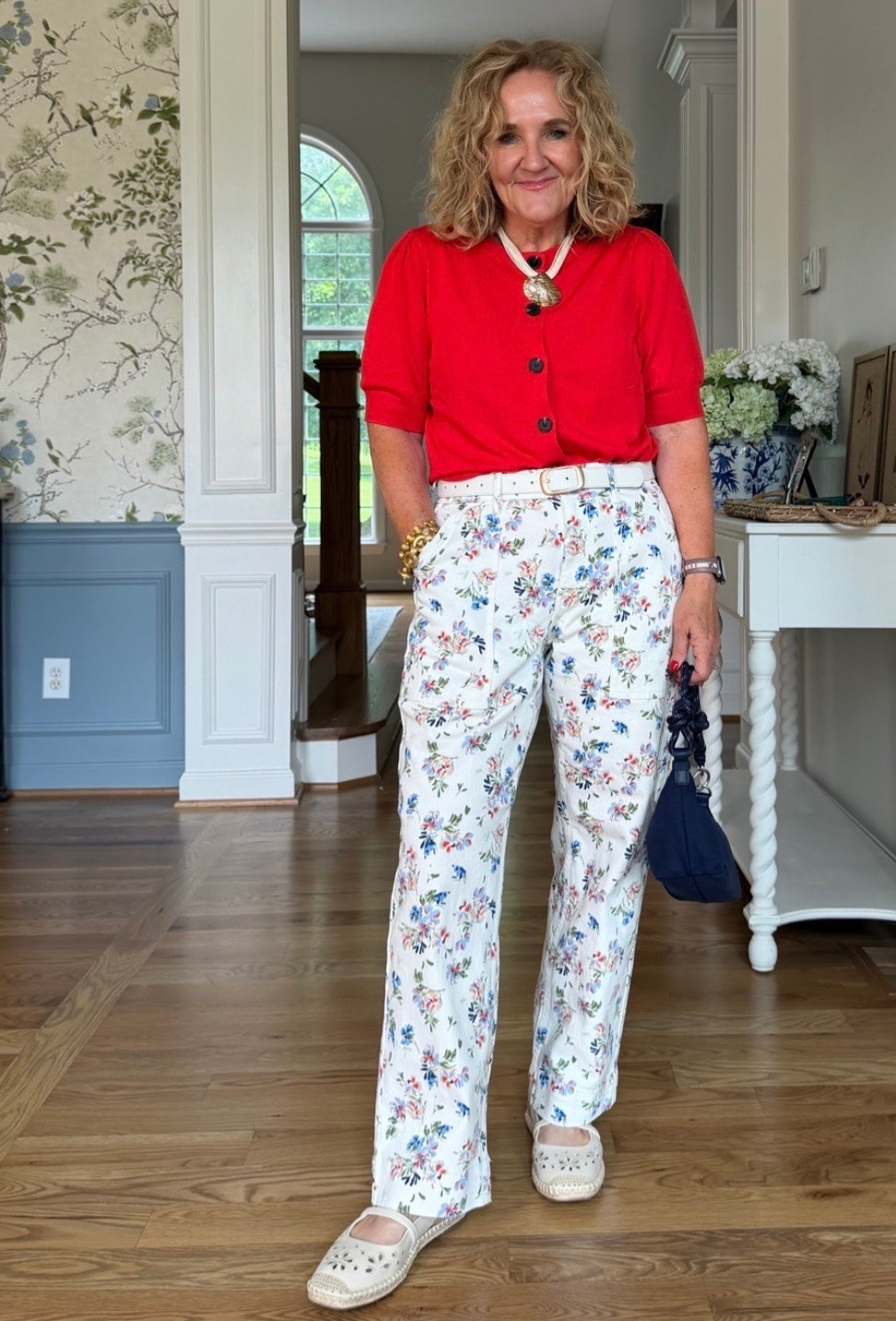 These floral print jeans are the perfect statement piece for summer. Paired with a vibrant red cardigan and neutral accessories, this outfit is an easy way to add color while still feeling polished and comfortable.

💡 LTK MADE EASY

❤️ Heart = Support my posts
🔖 Save = Get sale & restock alerts
📋 Lists = Keep favorites organized
📲 Share = Send to yourself for later
💬 Comment = Ask me anything

#LTKootd #LTKSeasonal #LTKOver40