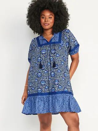 Puff-Sleeve Printed Mini Swing Dress for Women | Old Navy (US)