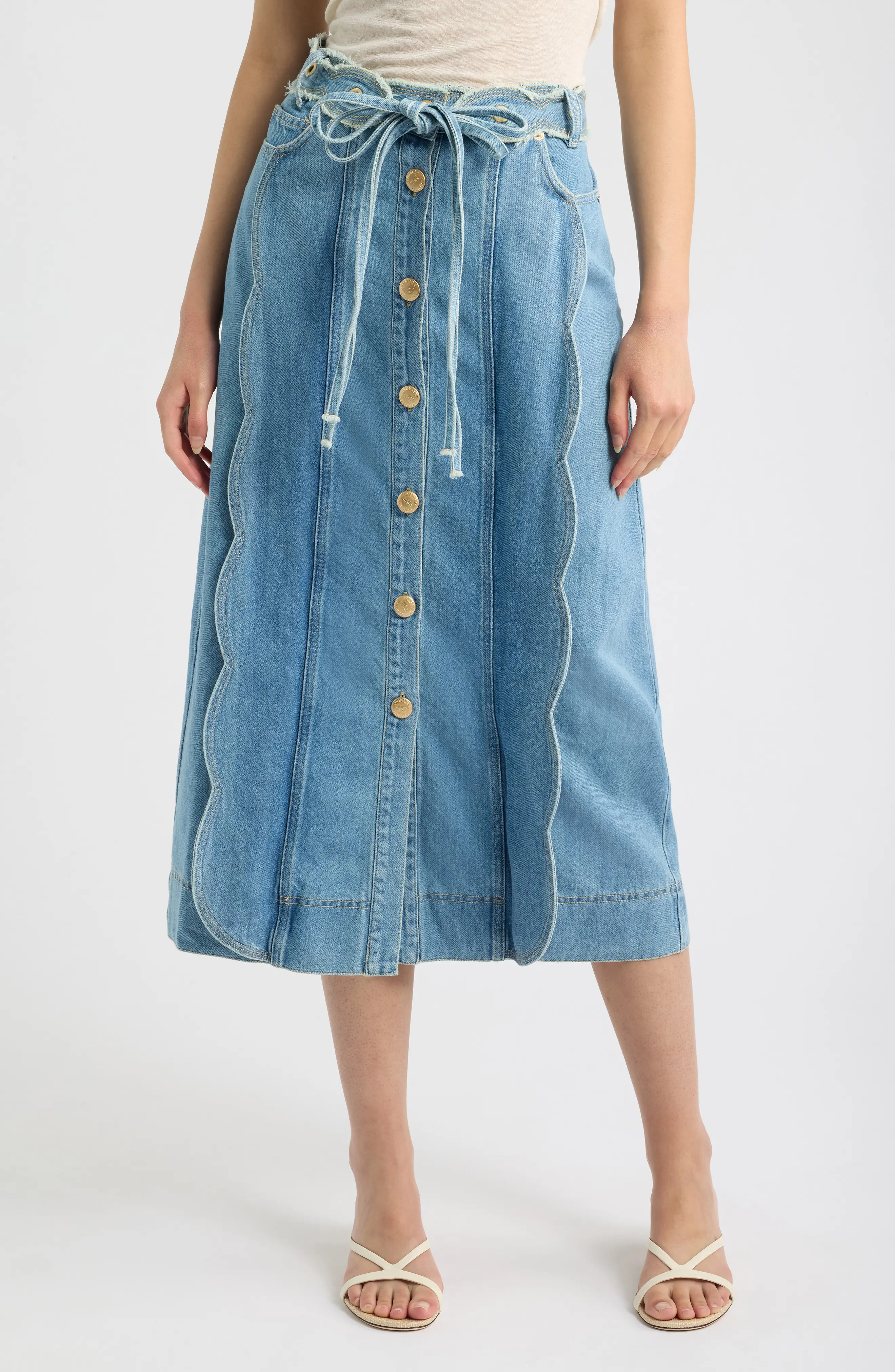 Tie Waist Denim Midi Skirt (Women) | Nordstrom | Nordstrom