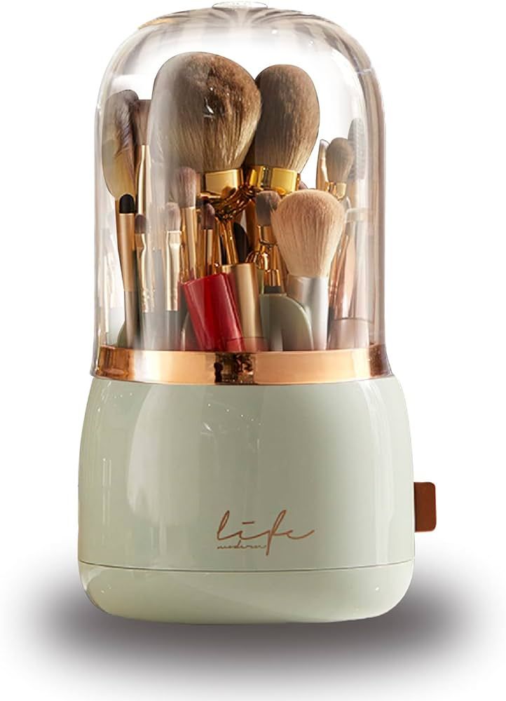 Makeup Brush Holder with Lid, 360° Rotating Makeup Organizer Acrylic Dust Free Waterproof Makeup... | Amazon (US)