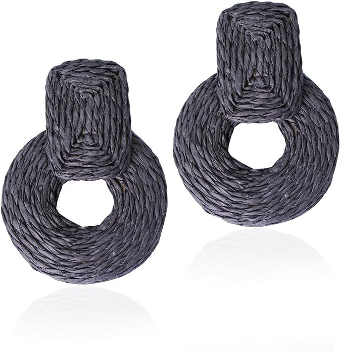 ATIMIGO Handmade Raffia Round Statement Drop Earrings Lightweight Boho Geometric Dangle Earrings ... | Amazon (US)