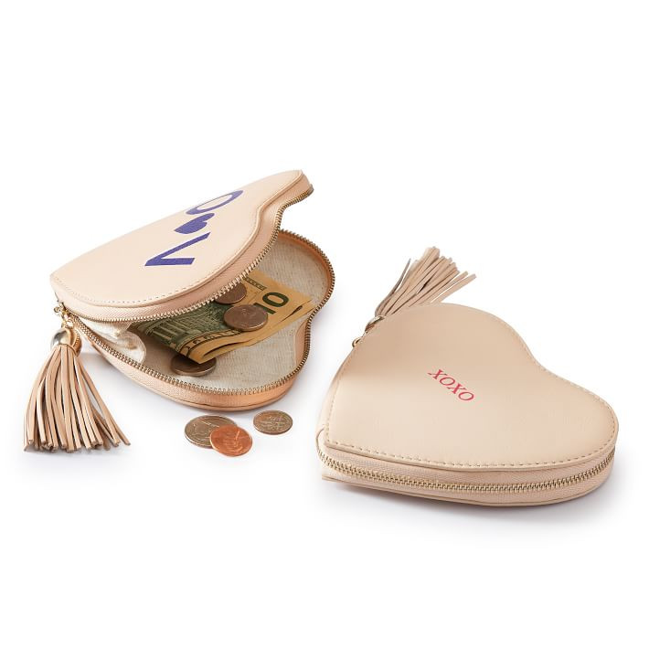 Heart Leather Tassel Zipper Pouch, Foil Debossed | Mark and Graham | Mark and Graham