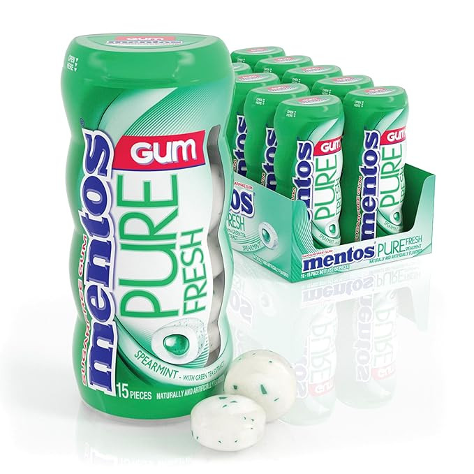 Mentos Pure Fresh Sugar-Free Chewing Gum with Xylitol, Spearmint, 15 Piece Bottle (Bulk Pack of 1... | Amazon (US)