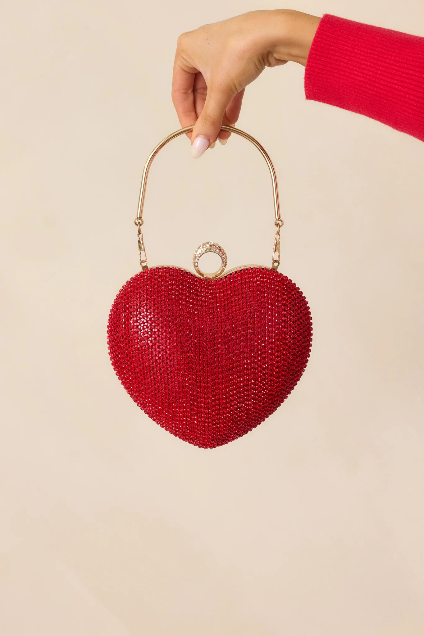 Gleaming Hearts Red Rhinestone Clutch | Red Dress