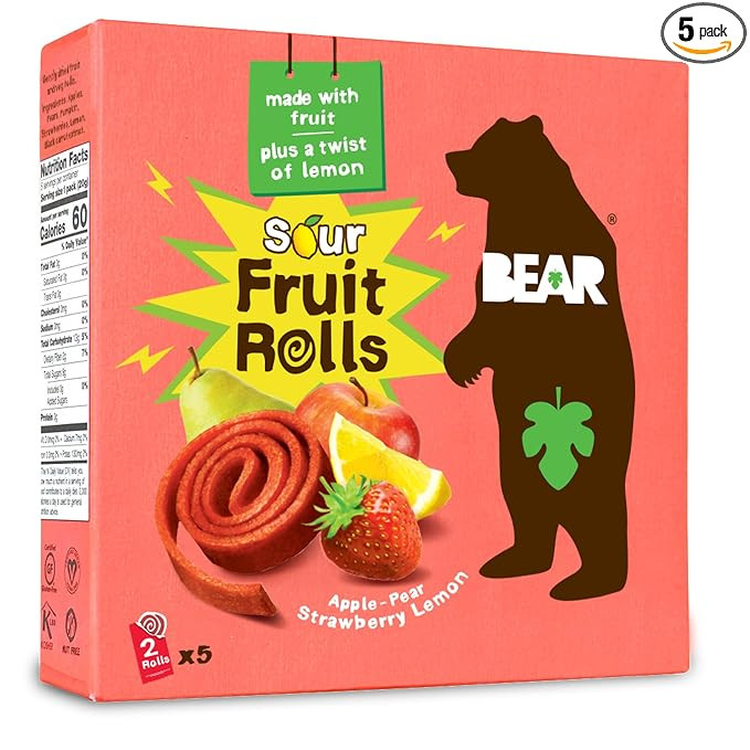 BEAR Sour - Real Fruit Yoyos - Strawberry-Apple - 0.7 Ounce (5 Count) - No added Sugar, All Natur... | Amazon (US)