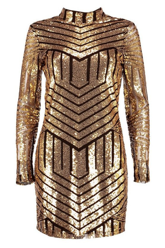 Boutique Sequin and Mesh Bodycon Dress | Boohoo.com (US & CA)