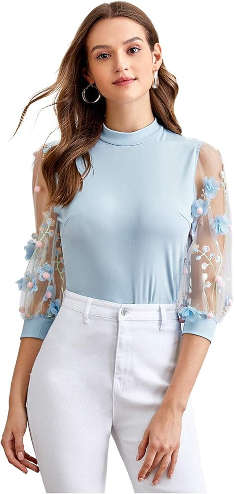 Romwe Women's Summer Short Sleeve Mock Neck Casual Blouse Tops | Amazon (US)