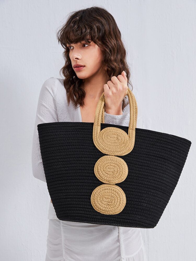 Crochet Detail Top Handle Bag | SHEIN