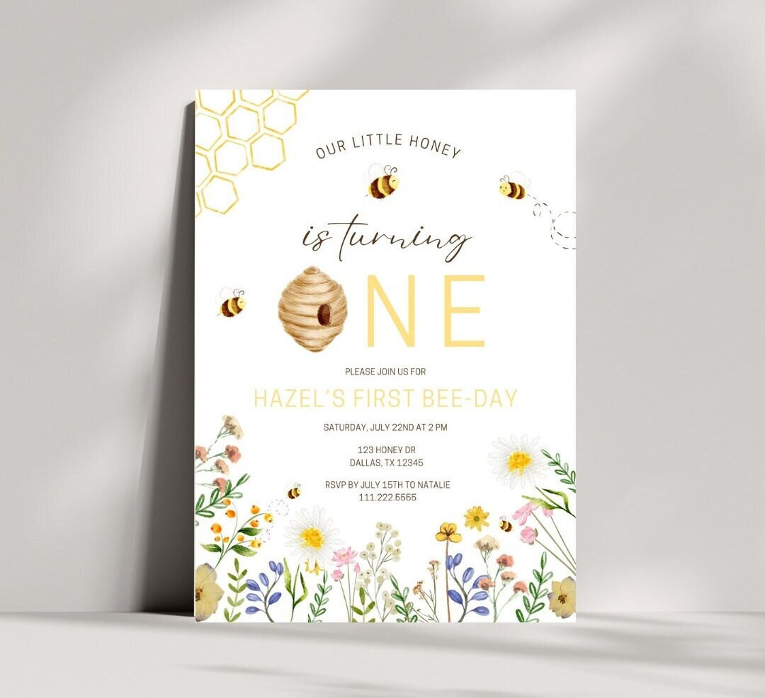 Editable First Bee Day Invitation | Bee First Birthday Invitation | Our Little Honey Invite | Hon... | Etsy (US)