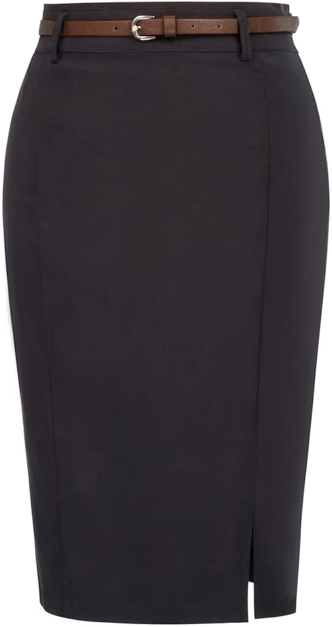Kate Kasin Women's Bodycon Pencil Skirt with Belt Solid Color Hip-Wrapped | Amazon (US)
