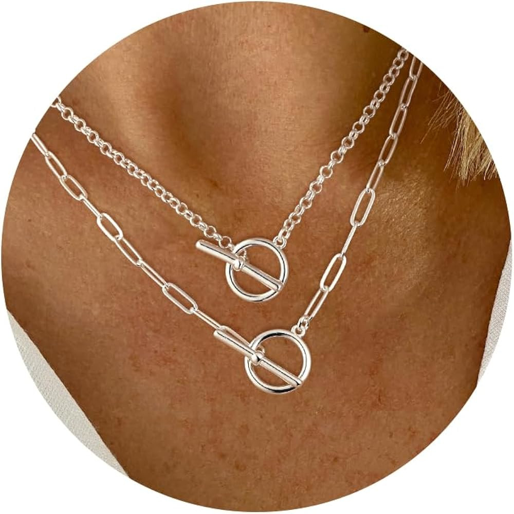 CHESKY Silver Layered Necklaces for Women, Silver Plated Chain Necklaces for Women Trendy Chunky ... | Amazon (US)