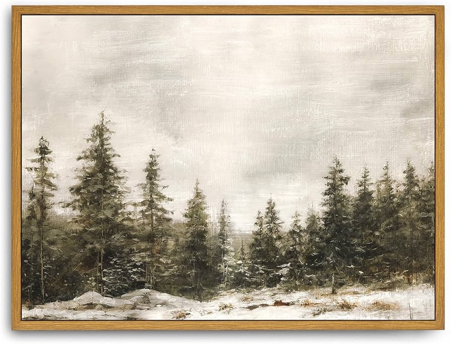 Roslynity Framed Canvas Wall Art Vintage Print Paintings Winter Pine Tree Forest Christmas Rustic... | Amazon (US)