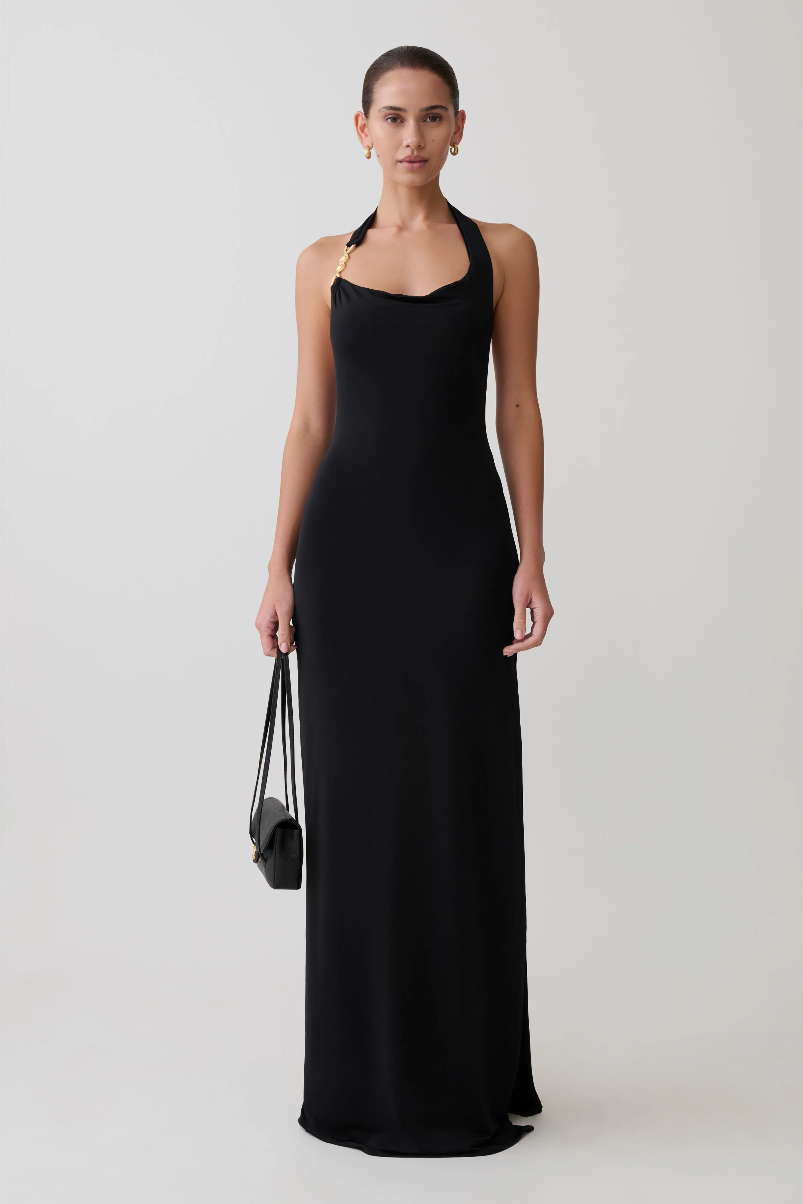 Khanh Slinky Halter Maxi Dress - Black | MESHKI US