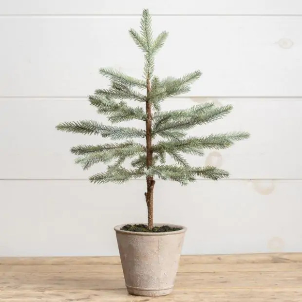 Faux Blue Spruce In Cement Pot 24.5 inch | Antique Farm House