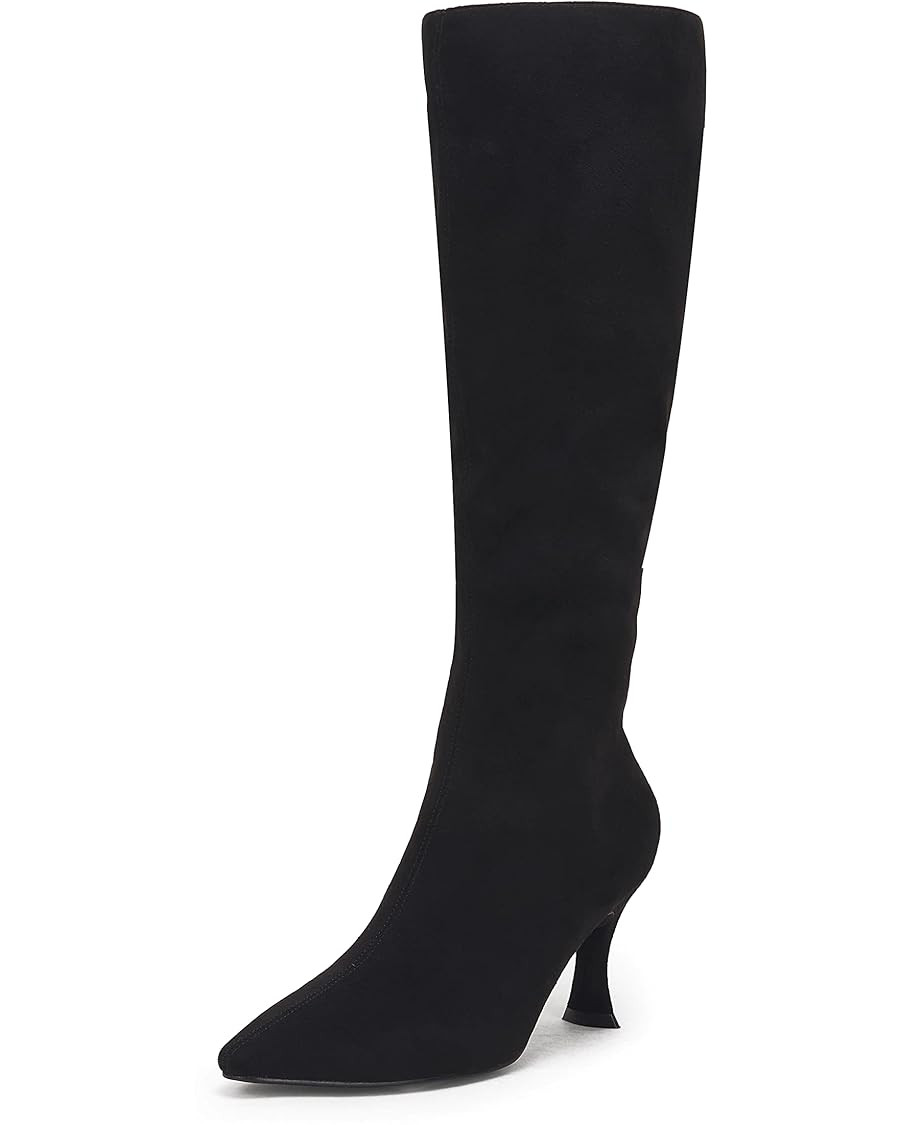 Coutgo Womens Knee High Boots Pointed Toe Kitten Heel Side Zipper Stretchy Vegan Suede Comfort Fa... | Amazon (US)