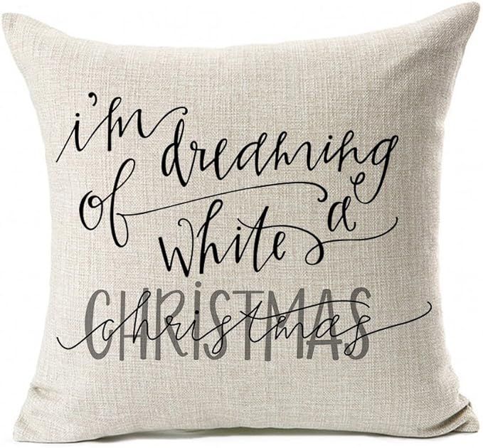 Dreaming White Christmas Throw Pillow Case Cushion Cover Decor Cotton Linen 18" x 18" | Amazon (US)