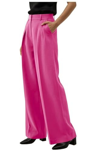 Hoawsyu Fuchsia Womens Pants Plus Size Linen Pants Women with Pockets Dressy Casual Wide Leg High Waisted Trousers Size XX-Large | Amazon (US)