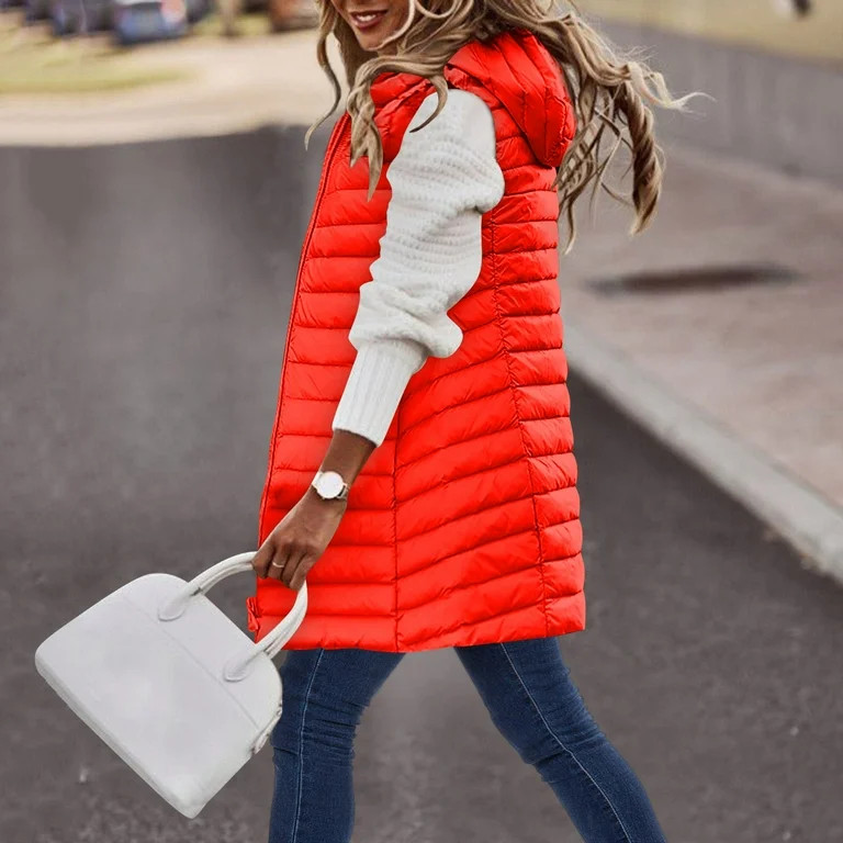 Dtydtpe Women's Autumn Winter Lightweight Mid Length Striped Hooded Cotton Vest Cotton Hooded Ves... | Walmart (US)