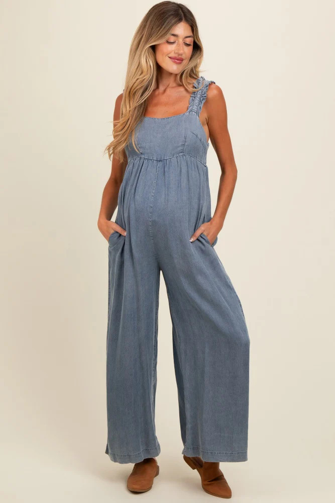 Denim Chambray Cutout Maternity Jumpsuit | PinkBlush Maternity