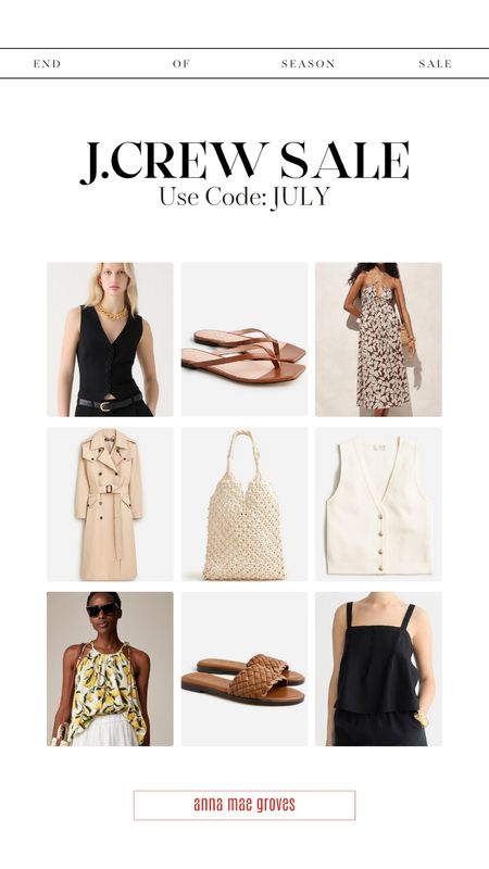 Fourth of July sales are here - get up to 60% off all sale styles at J.Crew now! Here are some of my sale picks. 

Woven hand bag, sweater vest, trench coat, summer dress, wedding guest dress, printed tops, sandals. 

#LTKOver40 #LTKSummerSales #LTKStyleTip