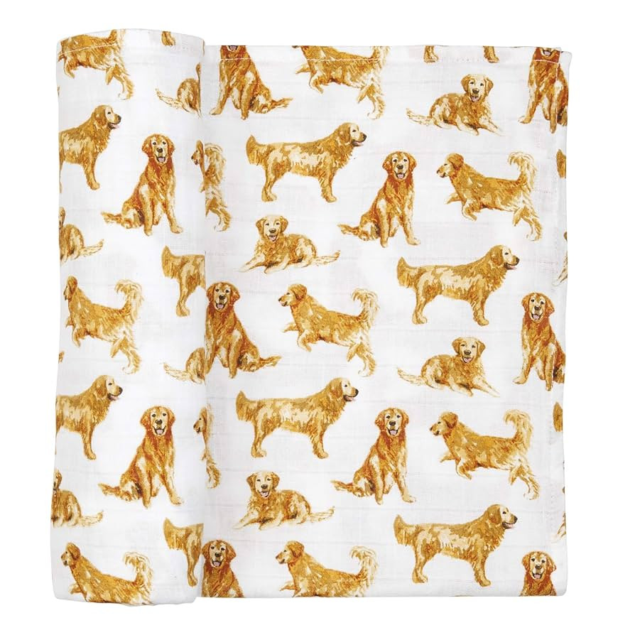 Mud Pie Golden Retriever Print Muslin Baby Swaddle Blanket, 47" x 47" | Amazon (US)