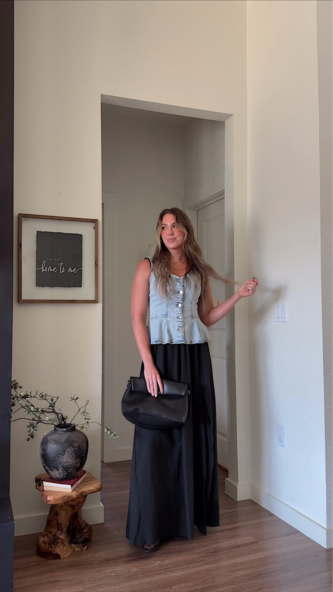 Summer outfit idea! Day date, brunch with the girls, casual lunch, etc! I’m 5’10 wearing a 6 in black maxi dress & small in denim vest

#LTKTall
