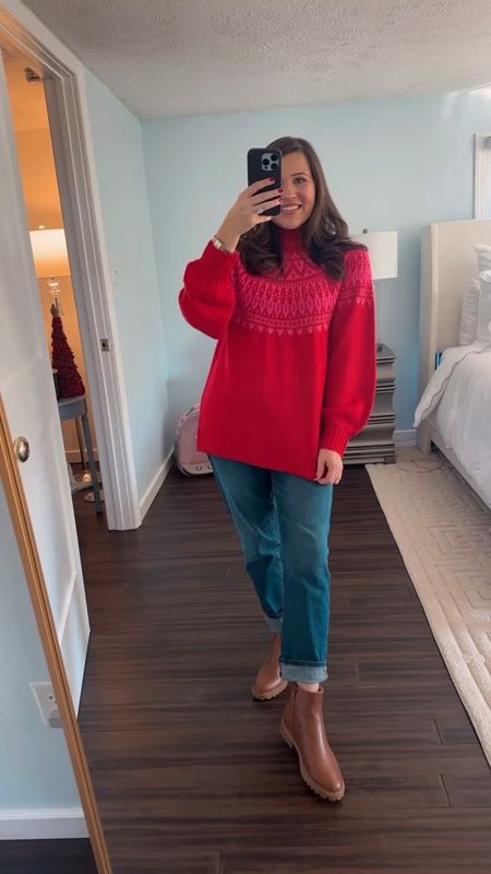 A casual Christmas party outfit!🩷❄️❤️ 

My red and pink Christmas sweater is on major sale at Belk and under $30! Also my vintage straight crown and Ivy jeans and brown Chelsea boots! 



#LTKfindsunder50 #LTKHoliday #LTKSeasonal