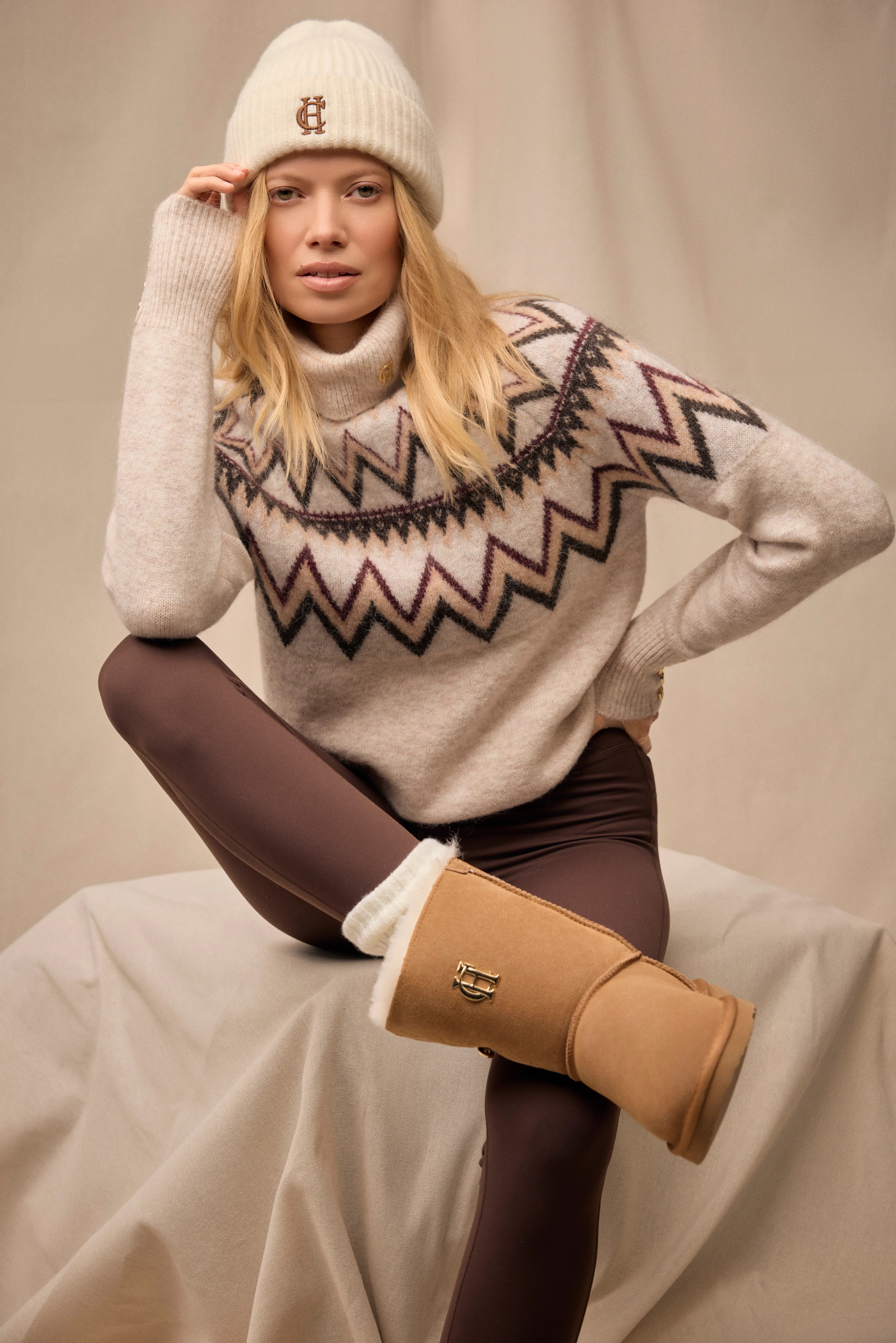 Alice Roll Neck Knit (Barley) | Holland Cooper