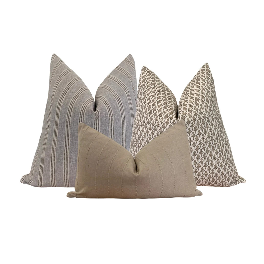 Gray and Taupe Floral Pillow Set Light Neutral Pillow Combo - Etsy | Etsy (US)