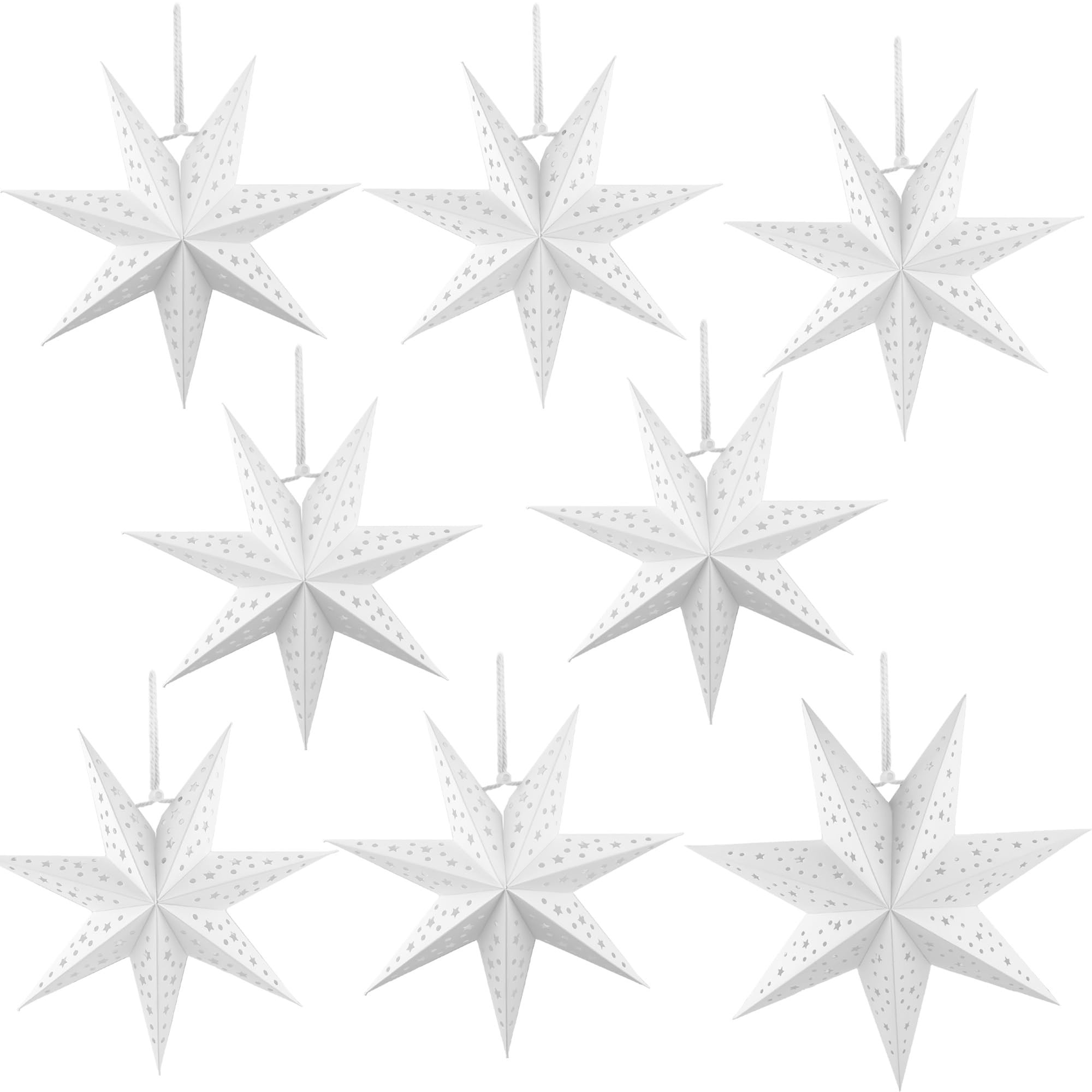 8 Pack 18 Inch/ 12 Inch/ 10 Inch 3D Paper Stars 7 Pointed Hanging Star Lanterns Lampshade Hollow ... | Amazon (US)