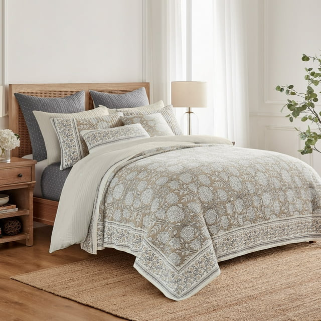 Levtex Home - Adare Taupe Quilt Set - Full/Queen Quilt and Two Standard Shams - Bordered Floral -... | Walmart (US)