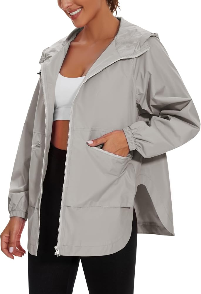 PESION Womens Waterproof Raincoat Lightweight Rain Jacket Trench Coat Hooded Windbreaker With Poc... | Amazon (US)