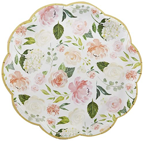 Kate Aspen Pink Floral 9 in. Decorative Premium Paper Plates (350 GSM weight -Set of 16) - Perfect for Bridal Showers and Weddings, White/Green/Gold/Pink (28591NA) | Amazon (US)