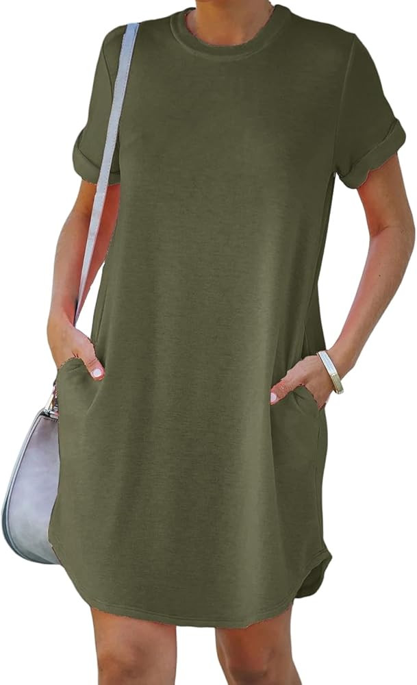YEXIPO Women's Casual Summer Short Sleeve T Shirt Dress Nightgown Crew Neck Loose Solid Color Bas... | Amazon (US)