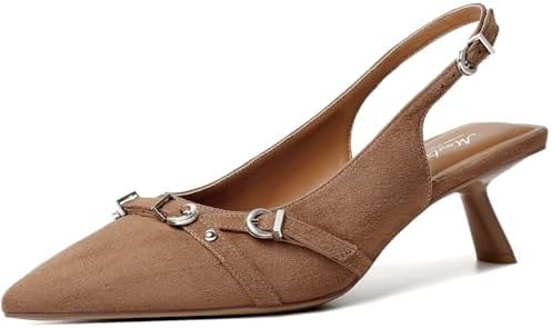 Mostrin Kitten Heels for Women Pointed Toe Pumps Patent Leather Low Heel Slingback Heels with Buc... | Amazon (US)