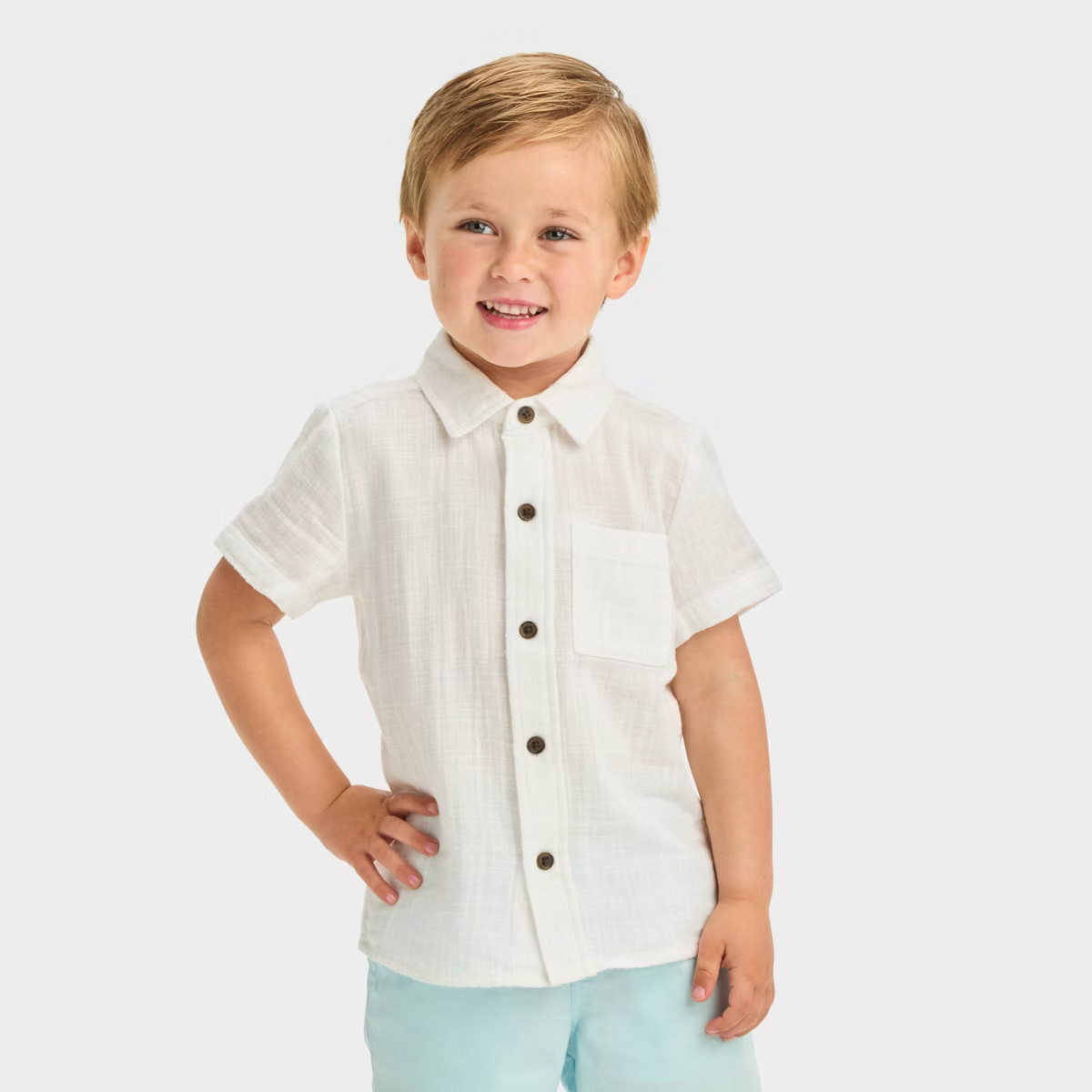 Toddler Boys' Short Sleeve Textured 'Button-Up' Shirt - Cat & Jack™ | Target