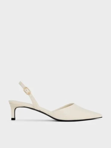 Chalk Patent Pointed-Toe Slingback Kitten Heels | CHARLES & KEITH UK | Charles & Keith UK