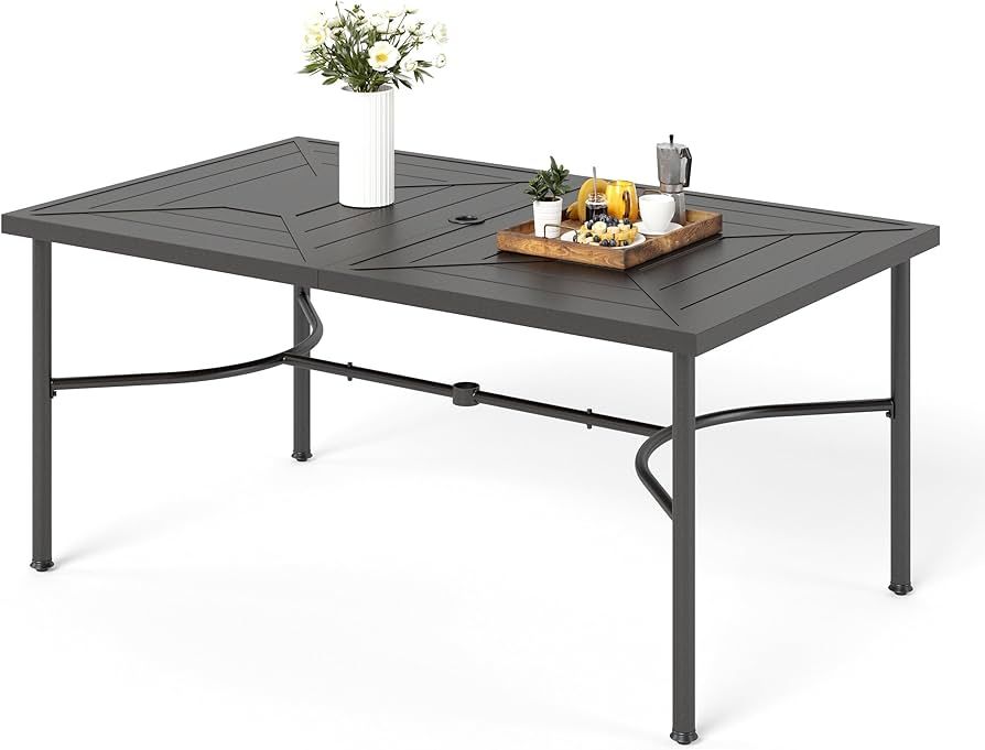 MFSTUDIO 64" Large Metal Outdoor Dining Table, Black Rectangle Patio Table Furniture with 1.75" U... | Amazon (US)