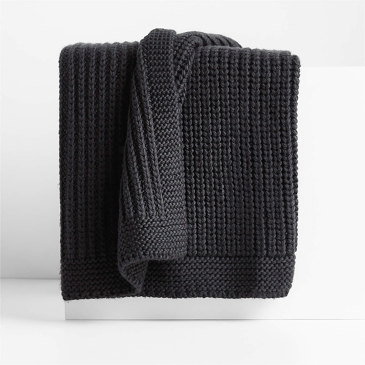 Storm Grey Wool Blend 70''x55" Fisherman Knit Throw Blanket + Reviews | Crate & Barrel | Crate & Barrel
