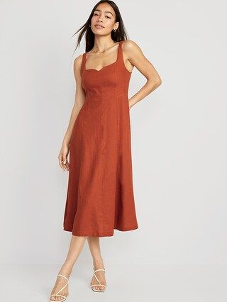 Fit & Flare Sleeveless Linen-Blend Midi Dress for Women | Old Navy (US)