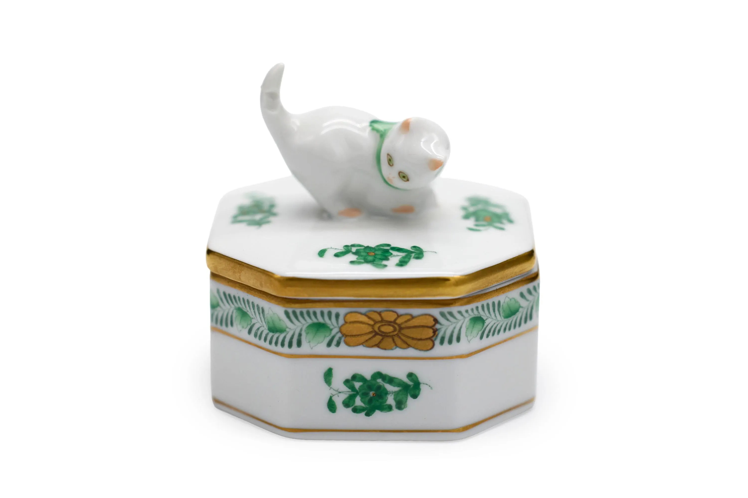 Vintage Herend Hungary Apponyi Green Cat Trinket Box Chinese Bouquet Hand Painted Porcelain | Etsy (Global)